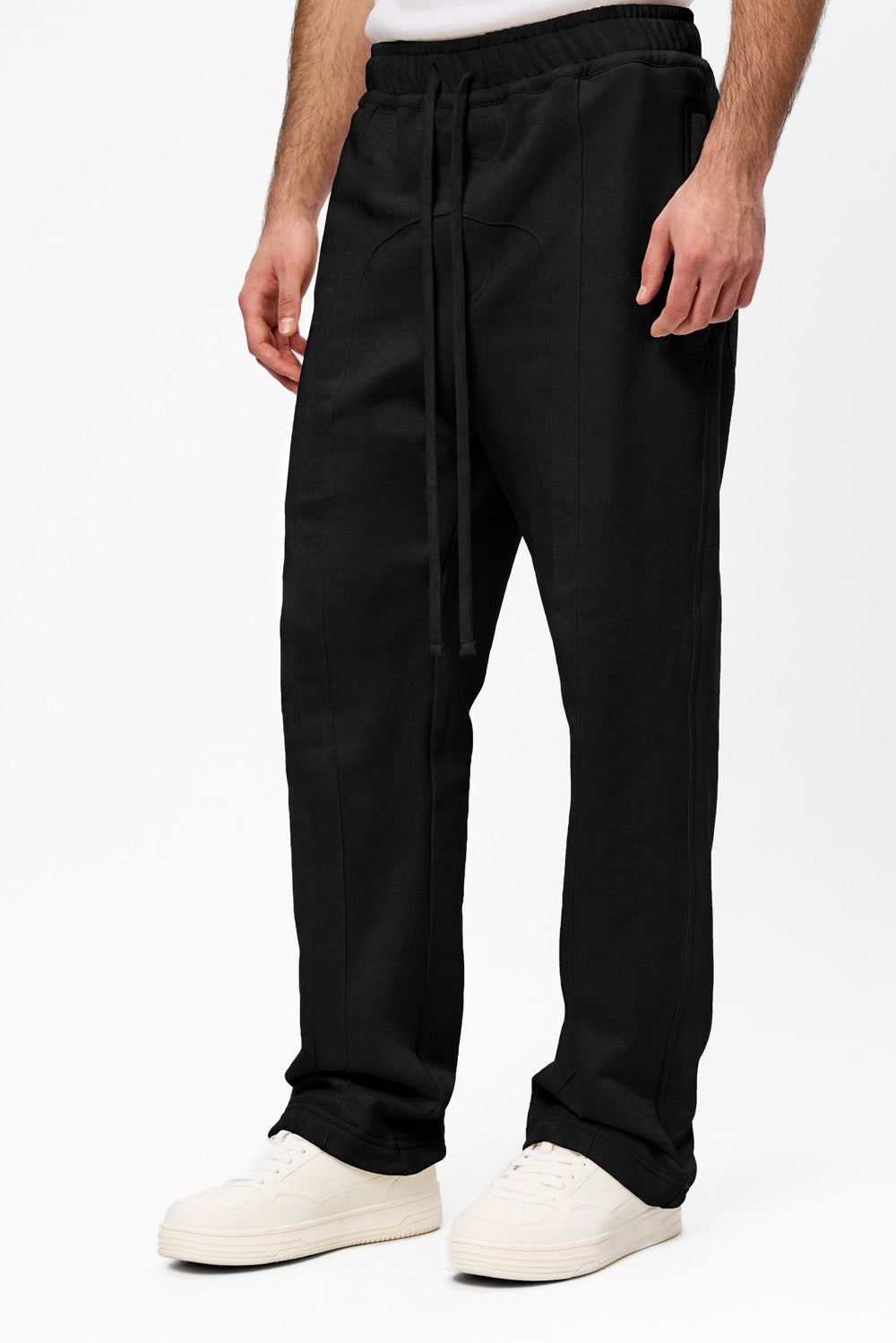 Pantaloni negri din bumbac 247 V2 cu cusaturi decorative