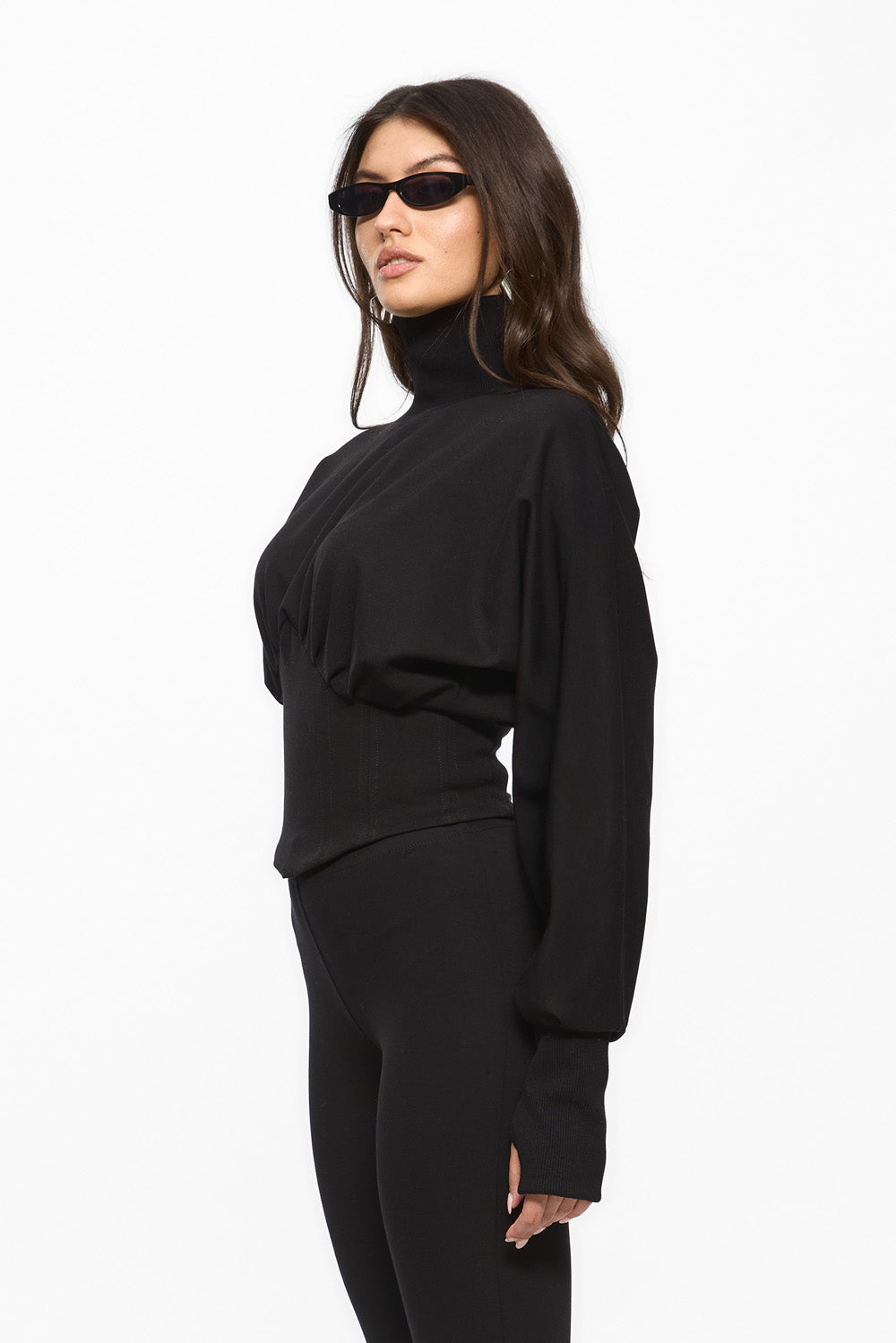 Top negru cu detalii corset și șnur din cristale Nice