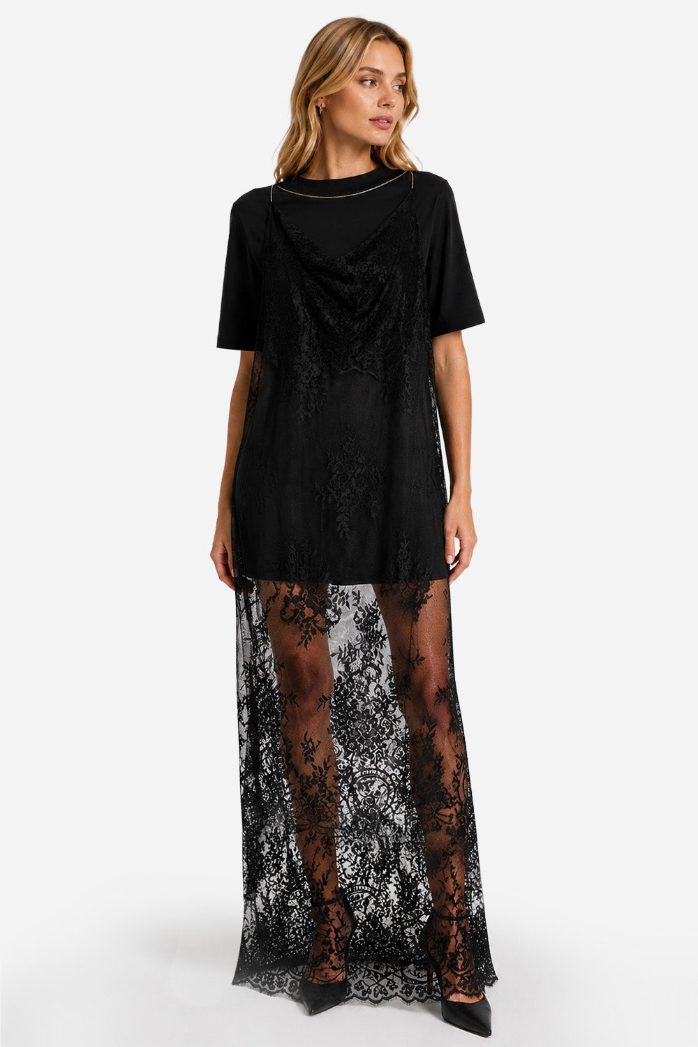 Rochie alba cu dantela neagra Negligee V2