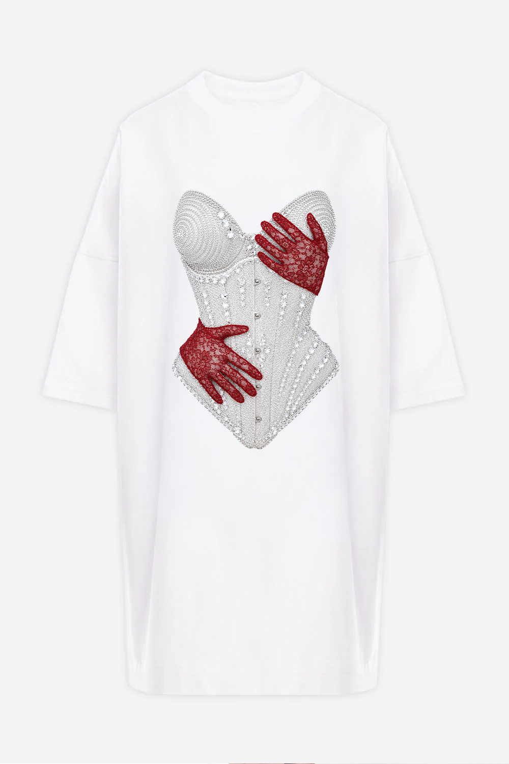 Rochie alba cu imprimeu Red Hands