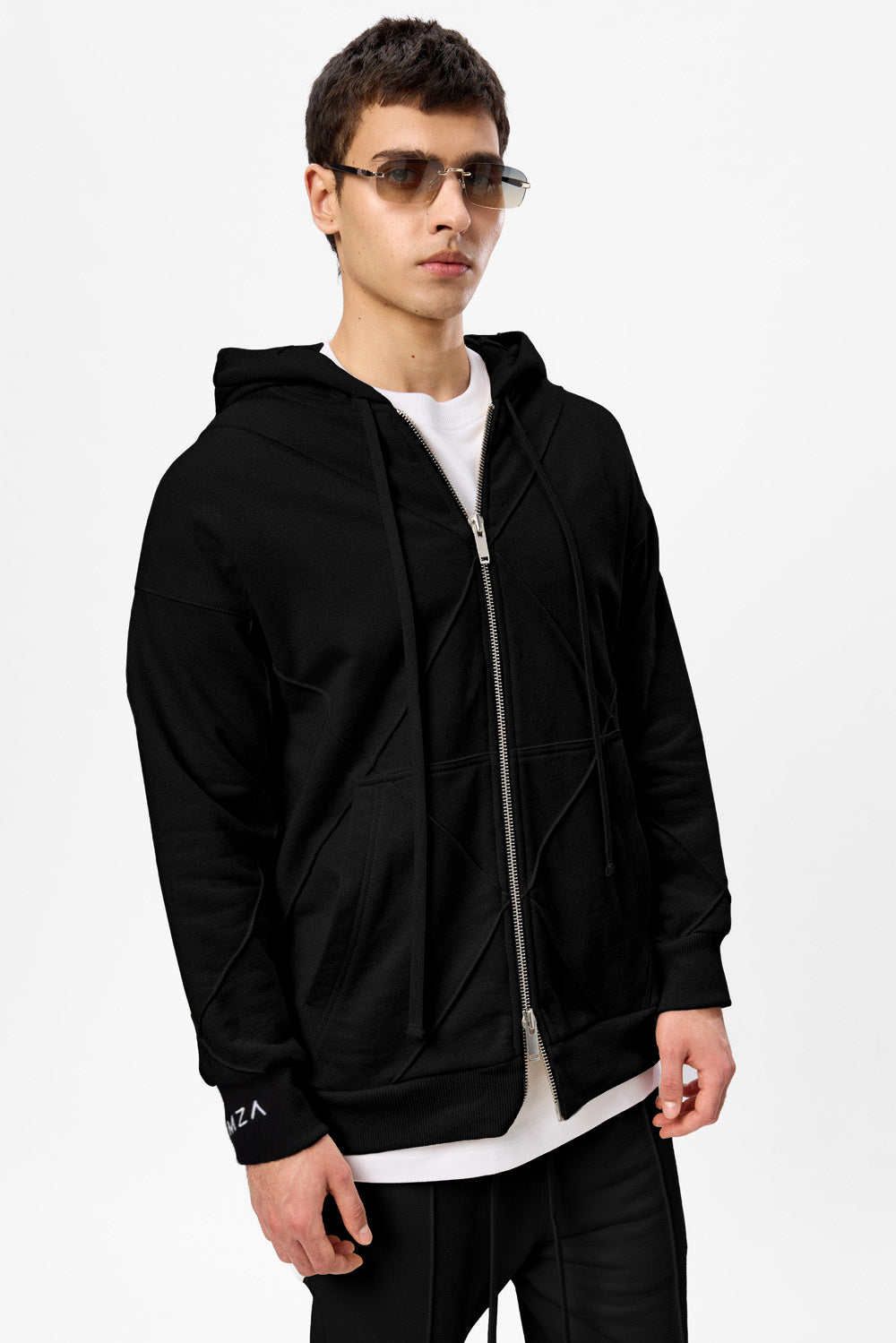 Hanorac negru cu cusaturi decorative Crudo V2