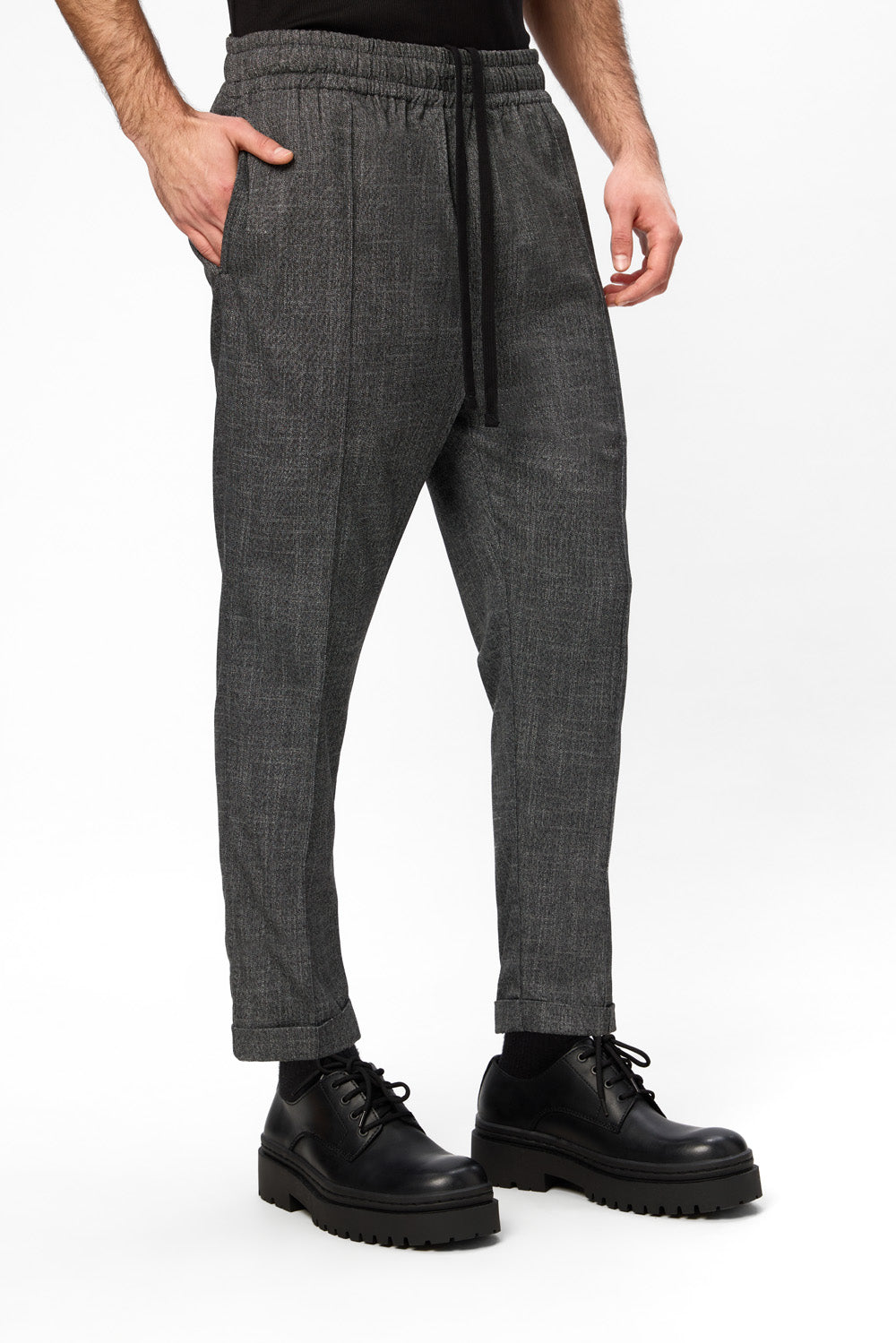 Thom Black Melange Cloth Pants