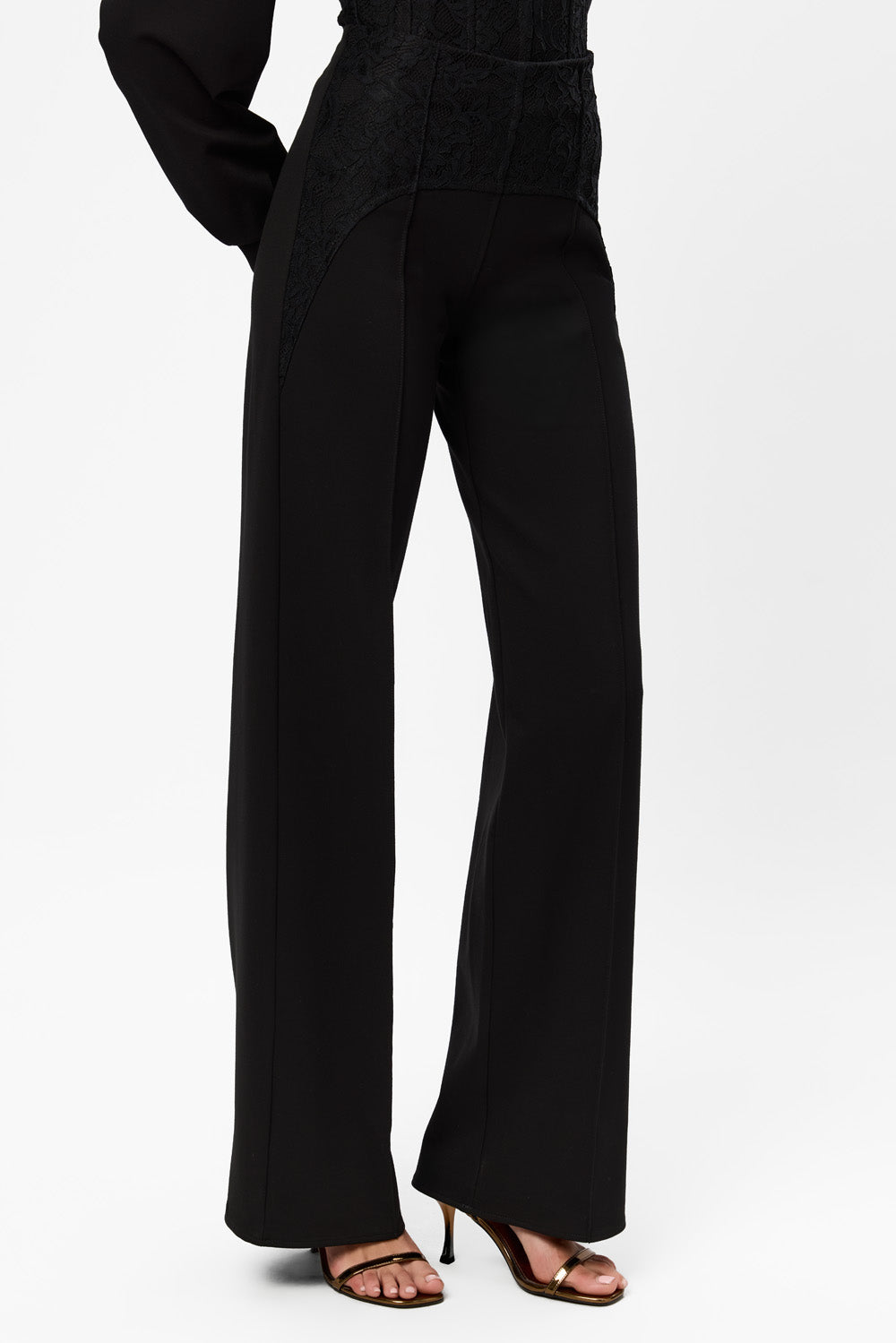 Karol black flared Pants with sheer lace