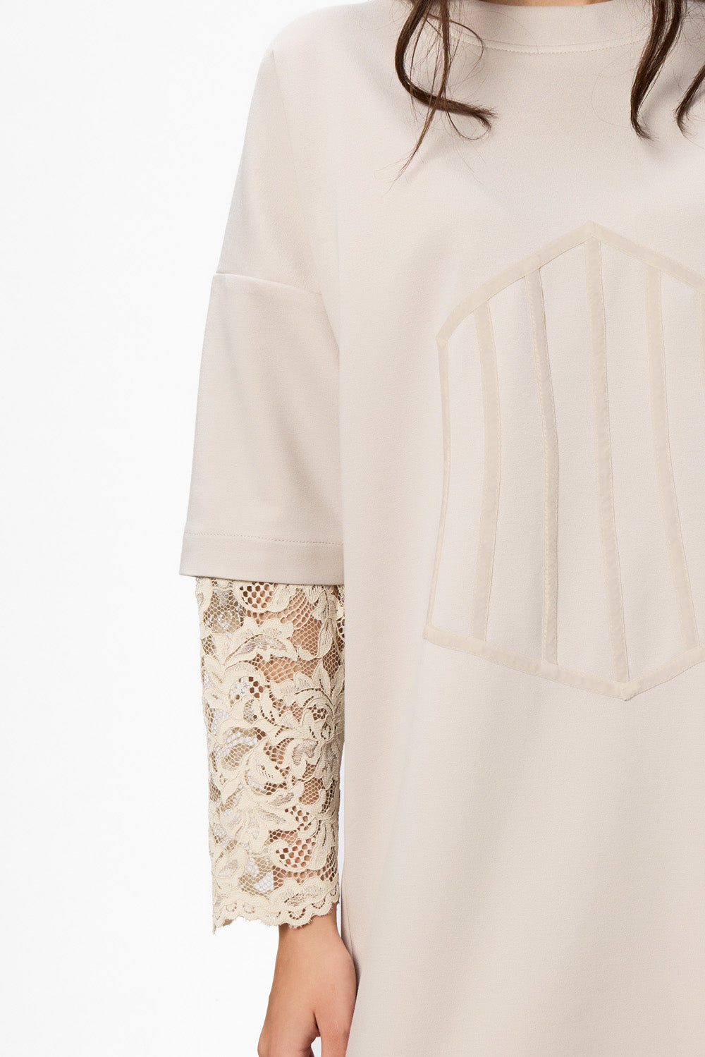 Venice vanilla Dress with lace skirt and sleeves