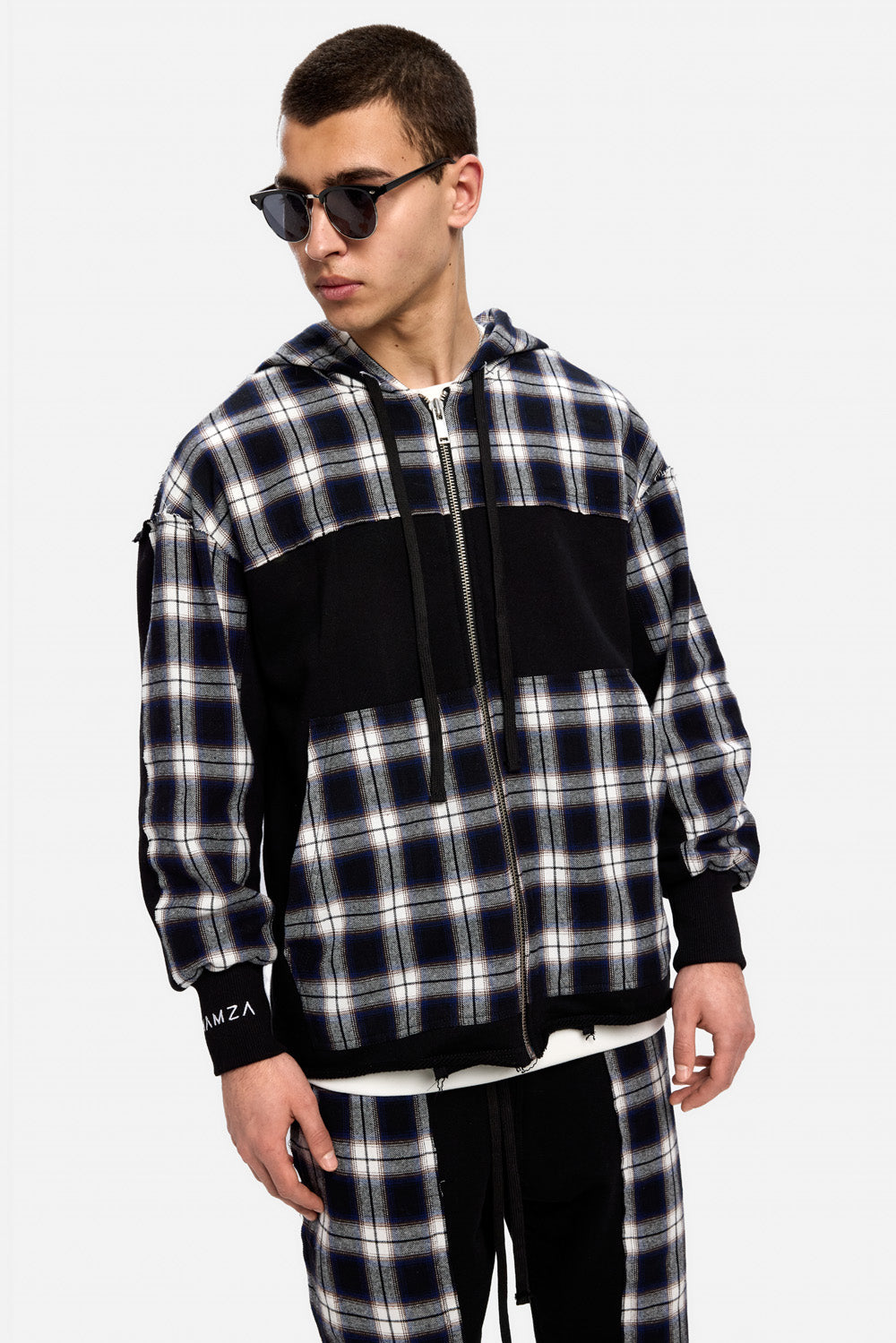 Hanorac negru cu insertii de camasa Nocturno