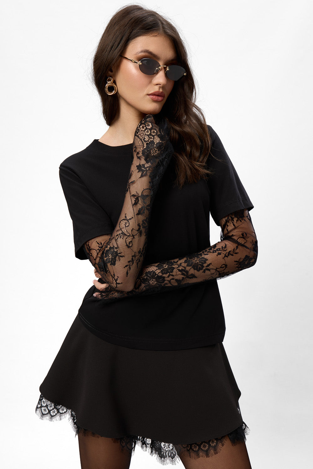 Denise black Top with lace sleeves