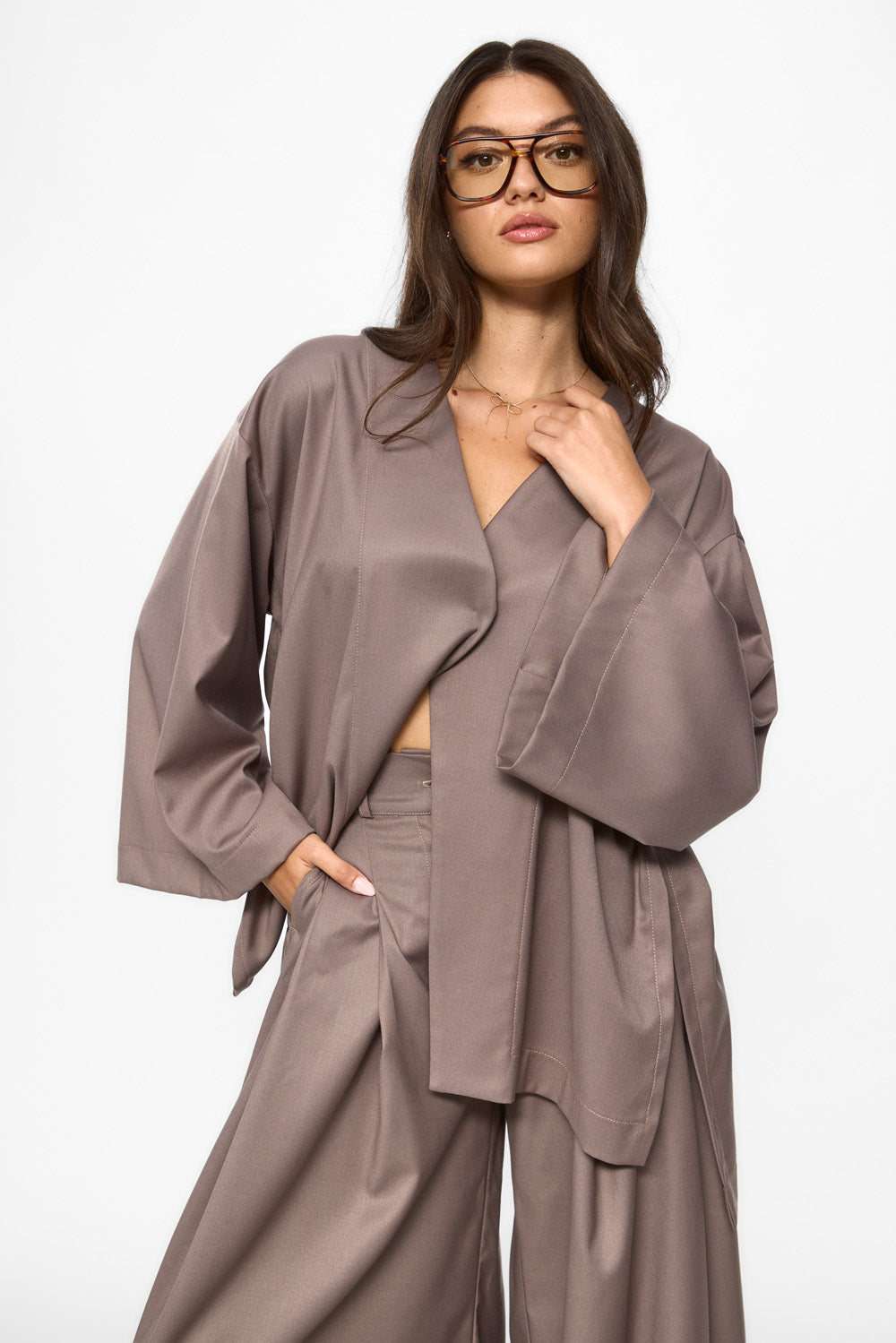 Cardigan bej din stofa Kimi