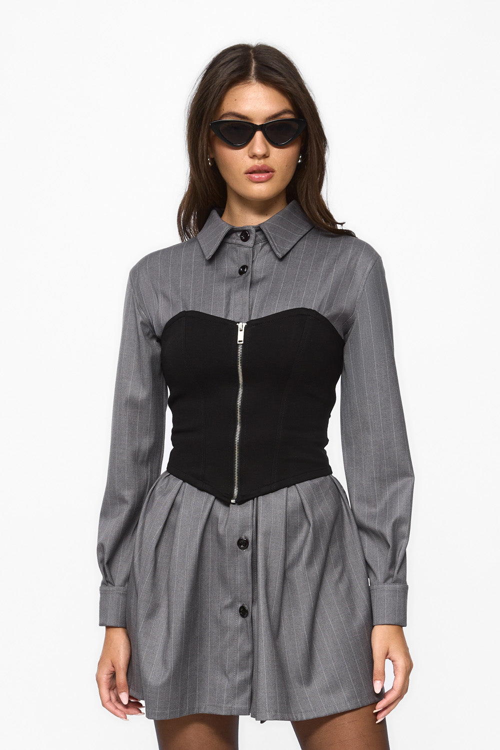 Maris Grey Mini Shirt- Dress