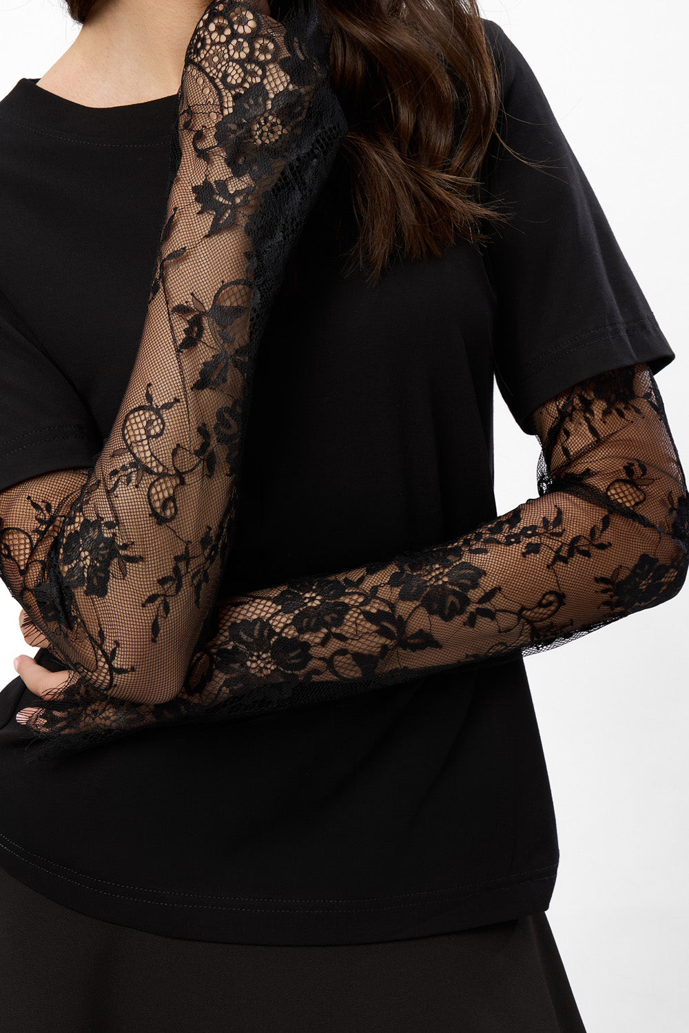 Denise black Top with lace sleeves