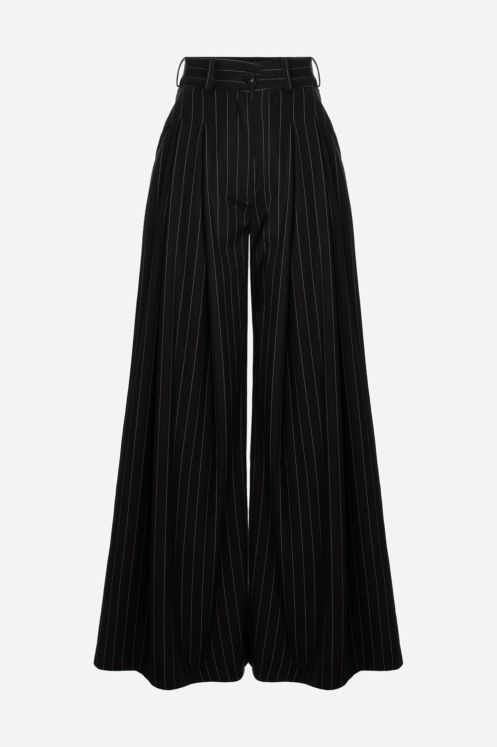 Pantalon negru in dungi din stofa Kimi