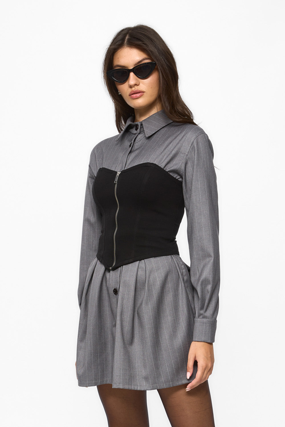 Maris Grey Mini Shirt- Dress