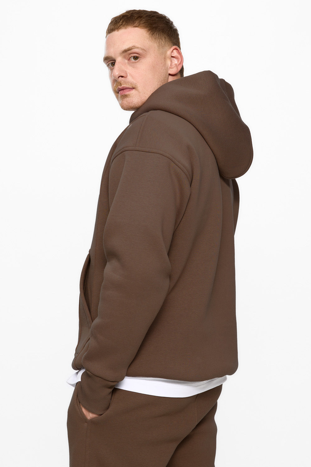 247 brown fleece Hoodie with decorative stitching