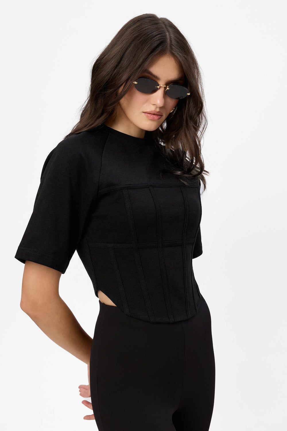 Top negru cu corset Contour