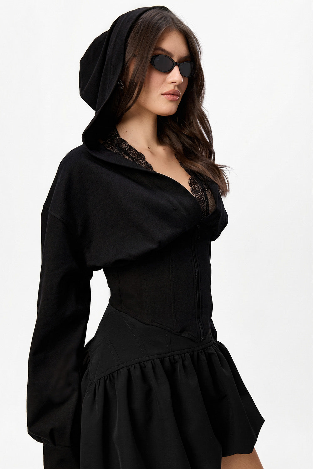 Hanorac negru cu corset si dantela Karol V2