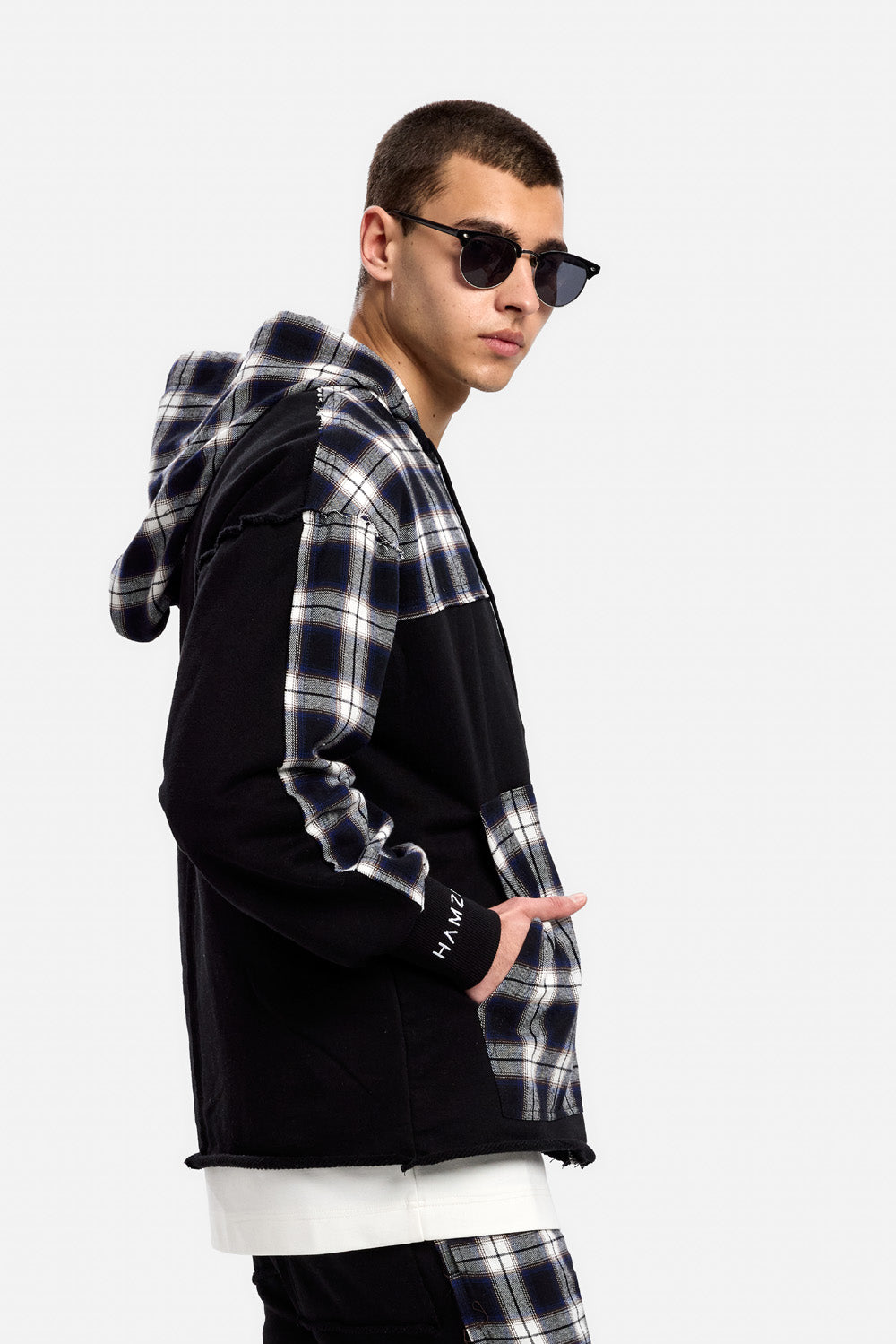 Hanorac negru cu insertii de camasa Nocturno