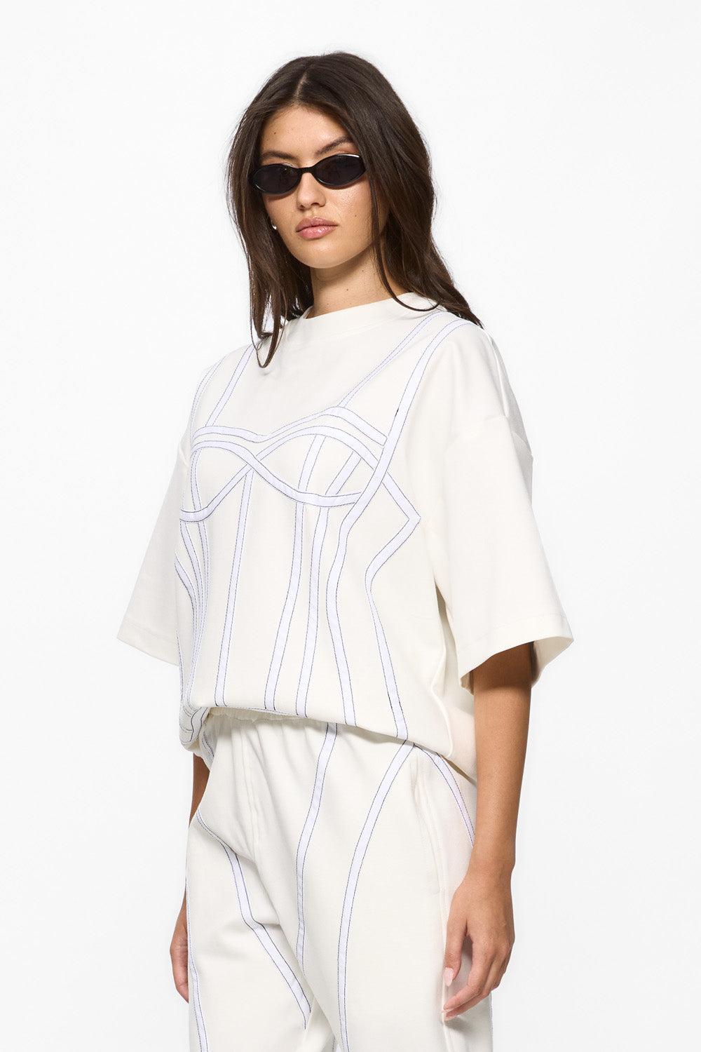 Karo Off-White Stitched Corset T-shirt