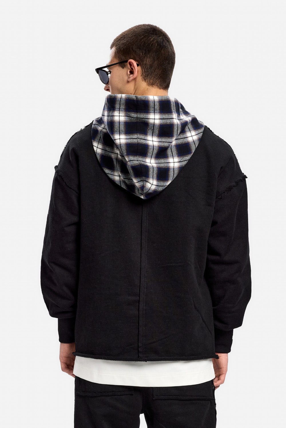 Hanorac negru cu insertii de camasa Nocturno