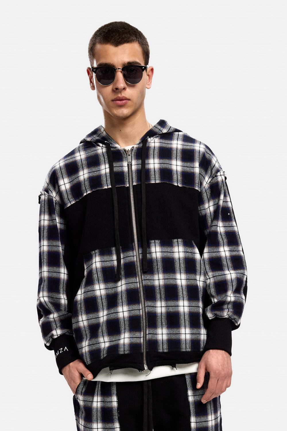 Hanorac negru cu insertii de camasa Nocturno