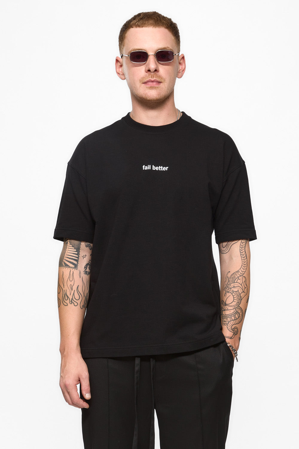 Tricou negru cu imprimeu si broderie Fail Fail