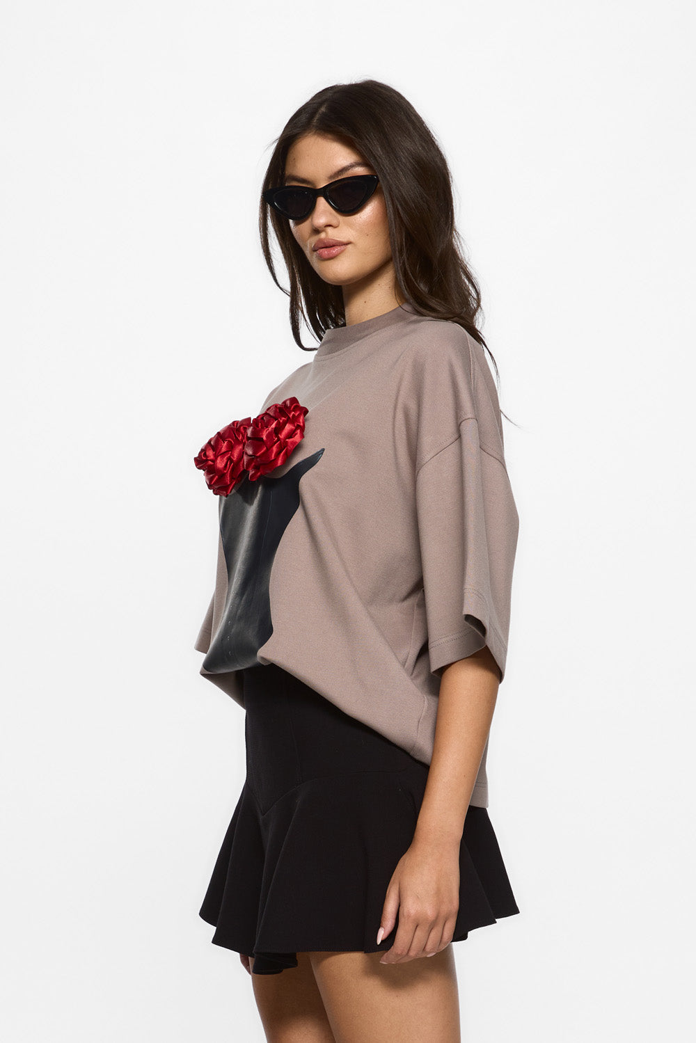 Tricou bej cu imprimeu corset și detalii aplicate Belle
