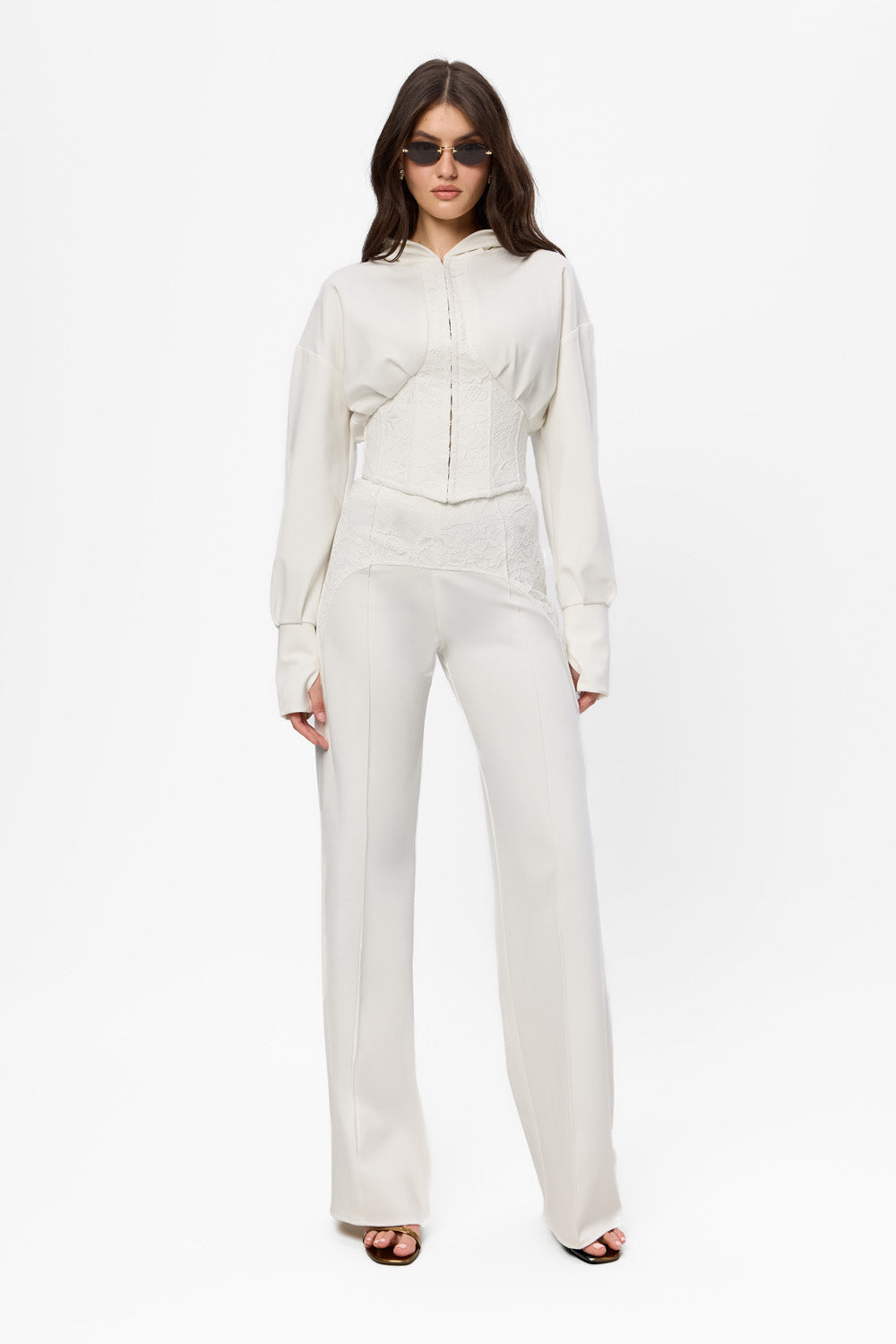 Karol off-white flared Pants with sheer lace