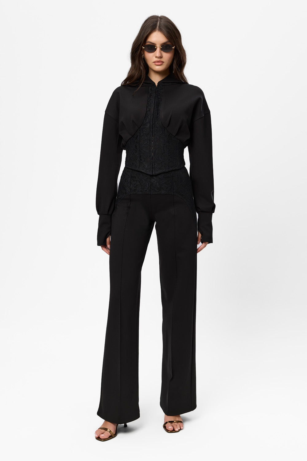 Karol black flared Pants with sheer lace