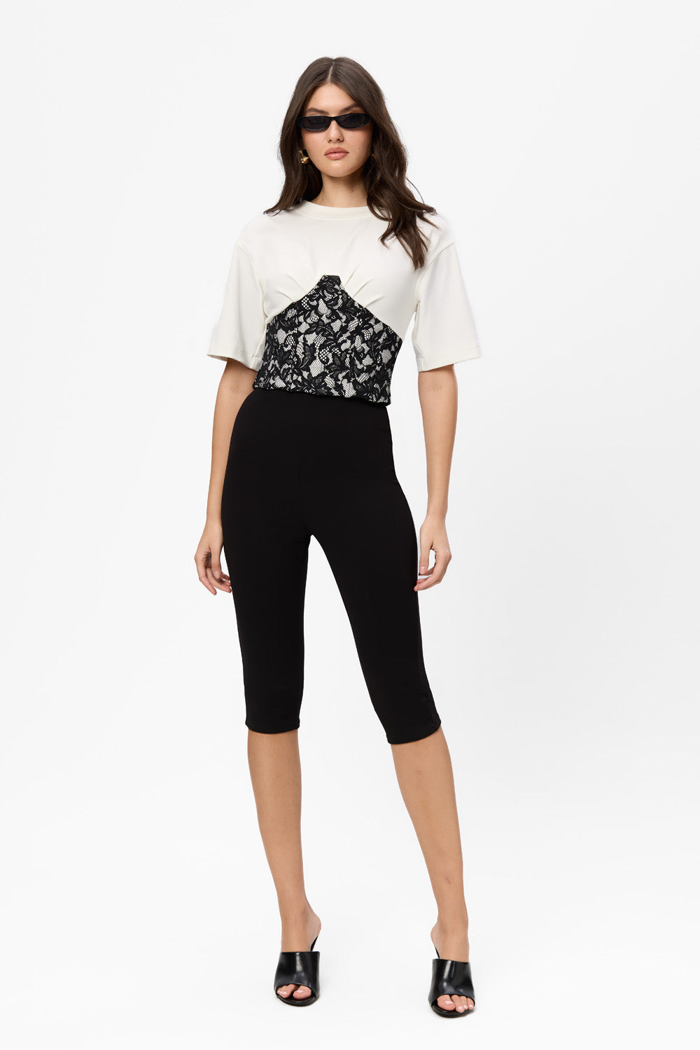 Marsilia Off-White Top with sheer lace corset