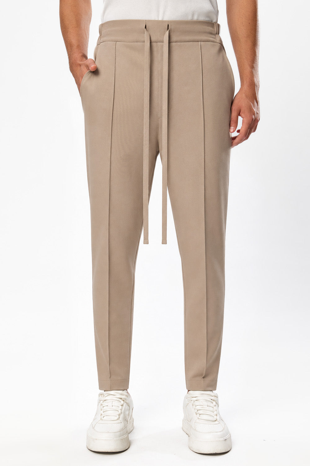 Pantaloni bej din stofa cu lana Thom V3