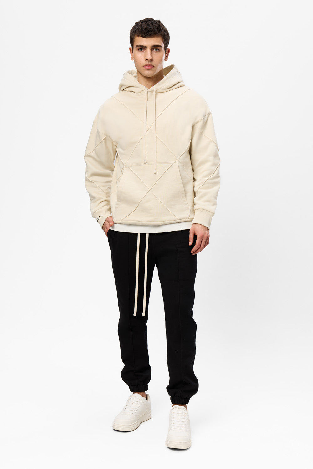 Hanorac vanilla din bumbac cu cusaturi decorative Diamond