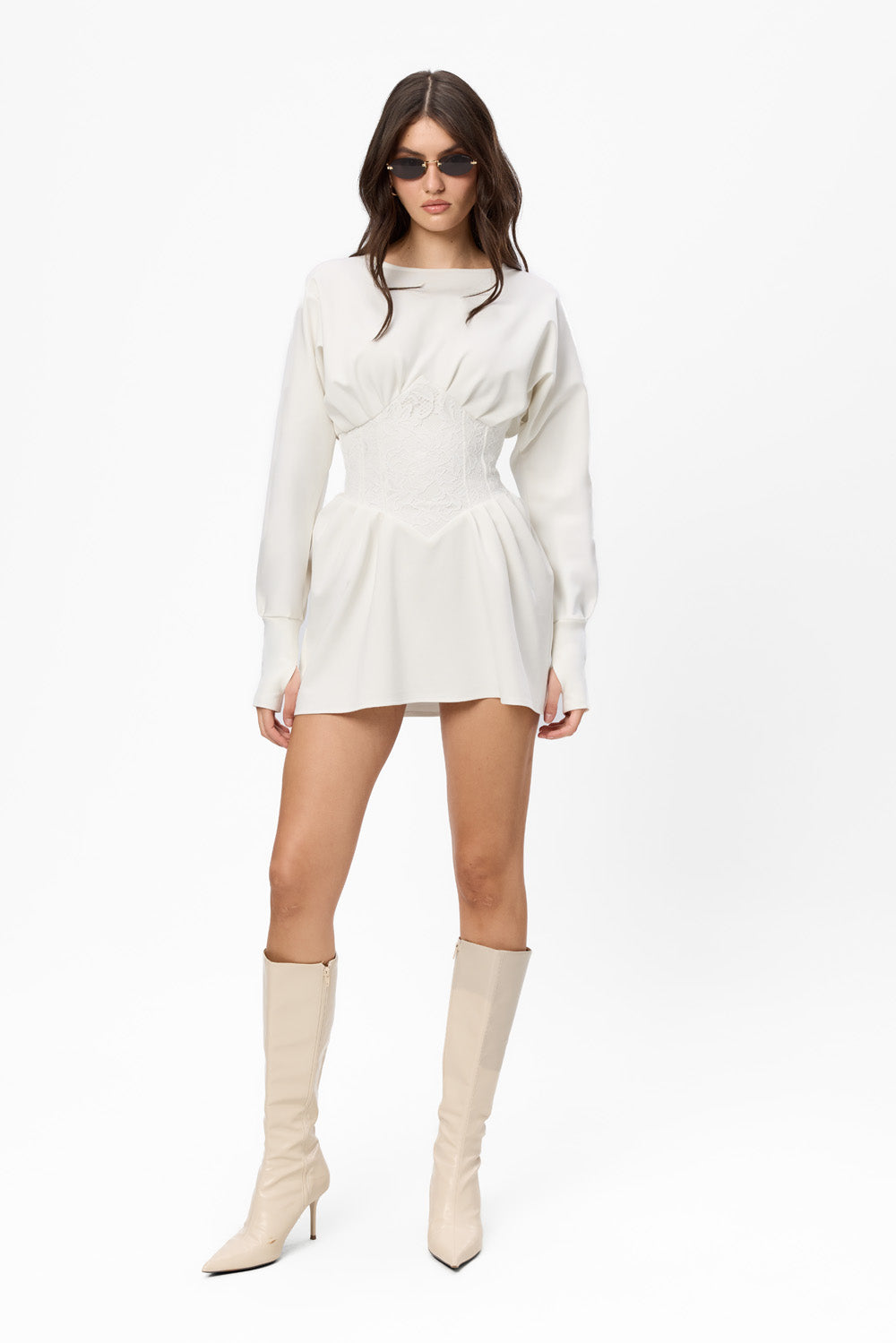 Nyssa Off-White Dress with sheer lace corset