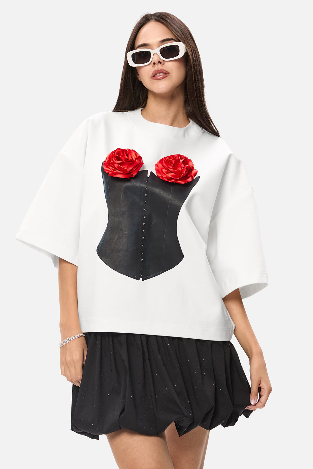 Belle with floral applique black T-shirt W