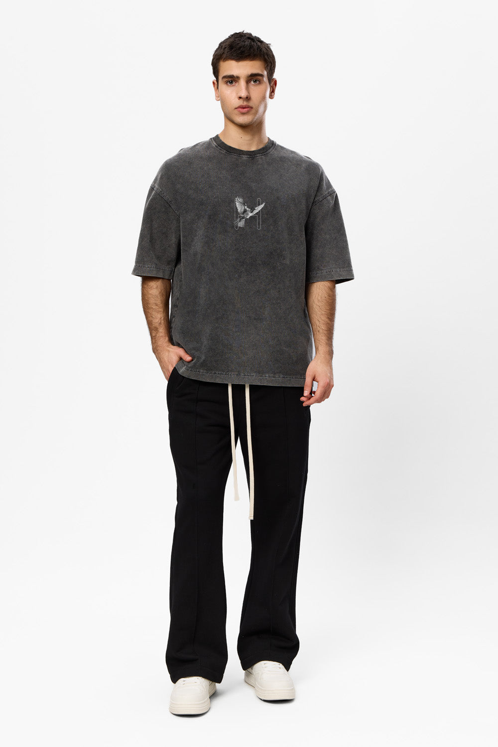 Tricou gri vintage cu imprimeu Birds