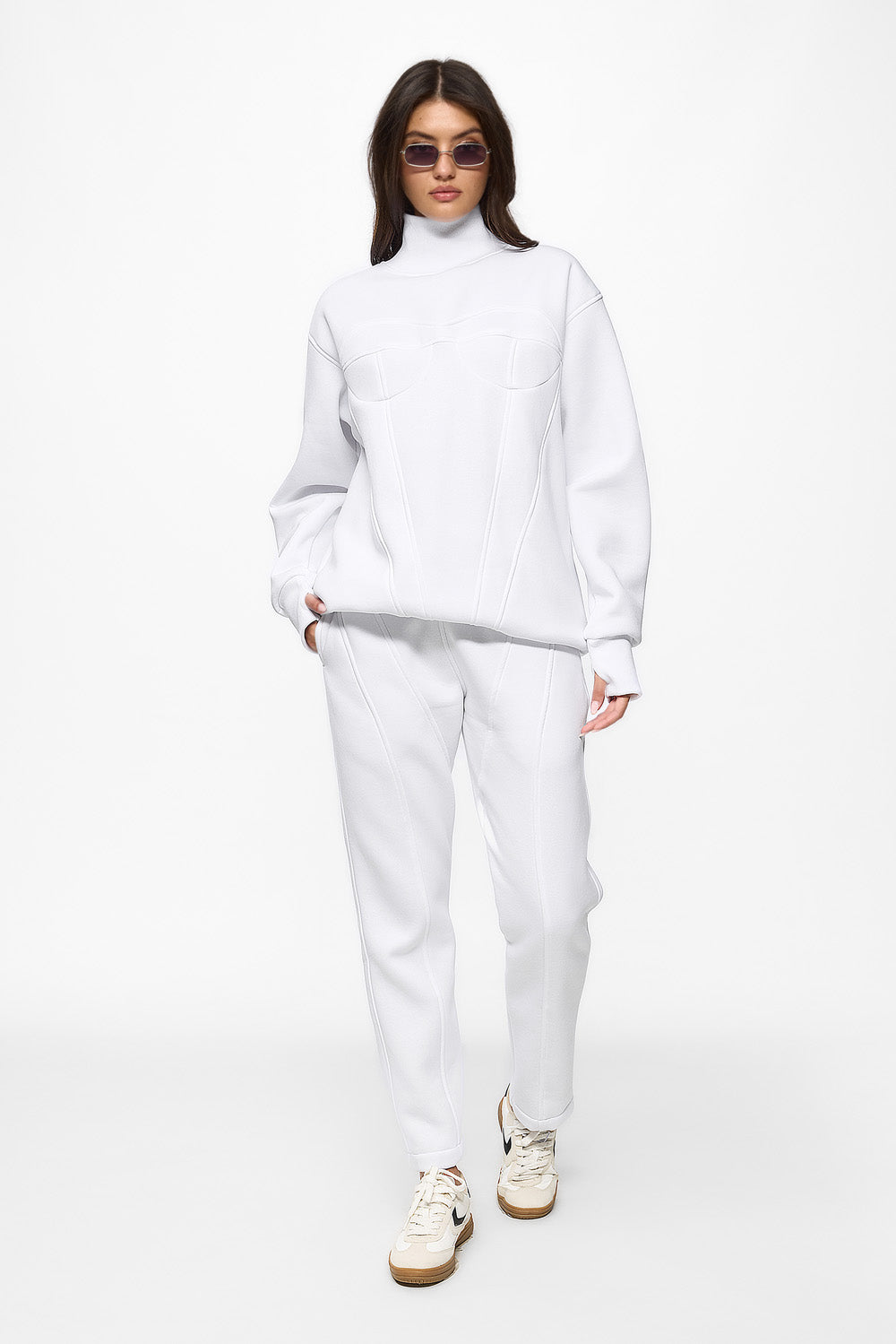 Kora White Stitched Pants