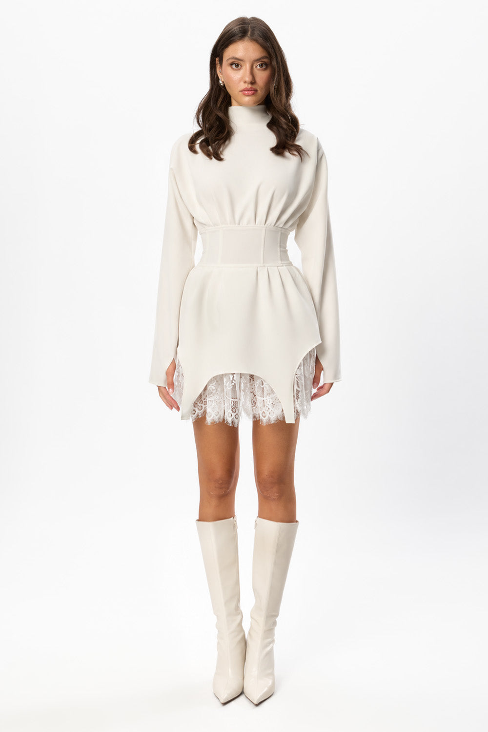 Rochie Off-White din Stofa cu dantela Kaya