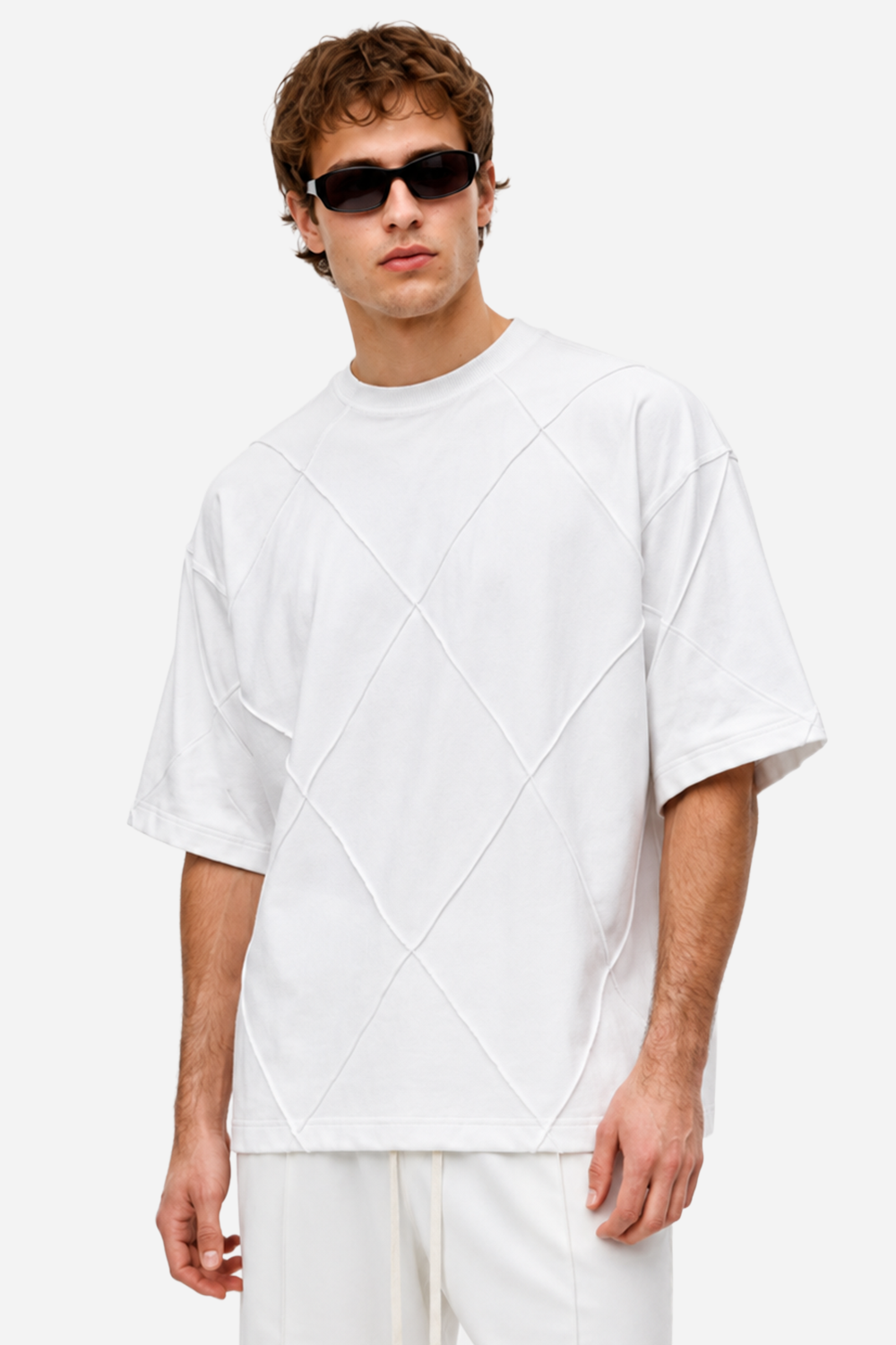 Tricou Off-White oversized cu cusaturi Diamond