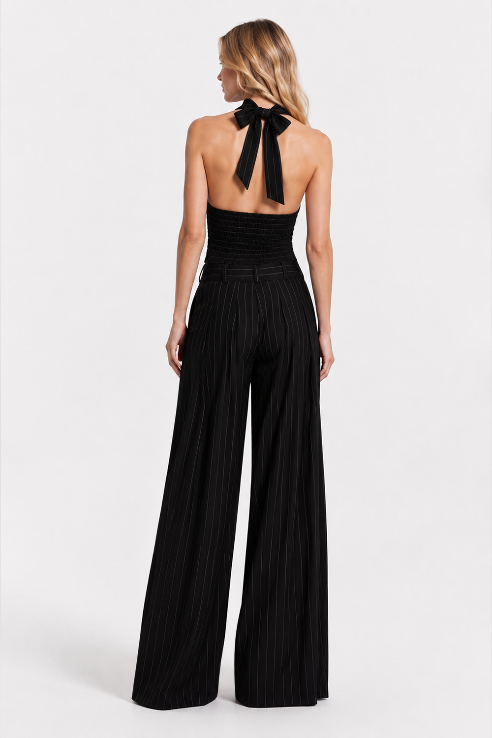 Pantalon negru in dungi din stofa Kimi