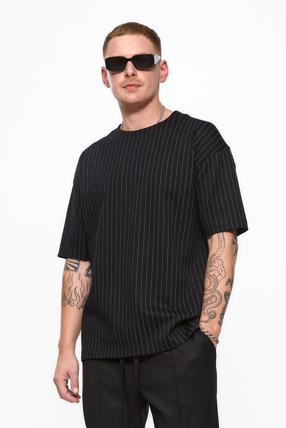 Tricou negru de barbati Striped de la Hamza. Black Tshirt for men Striped