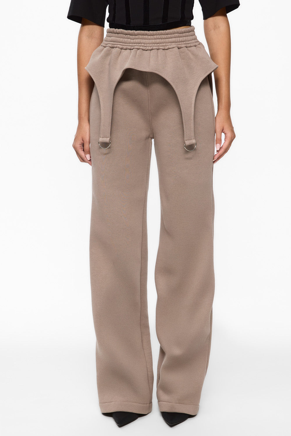 Pantaloni de trening flausati bej cu portjartiere Goddess