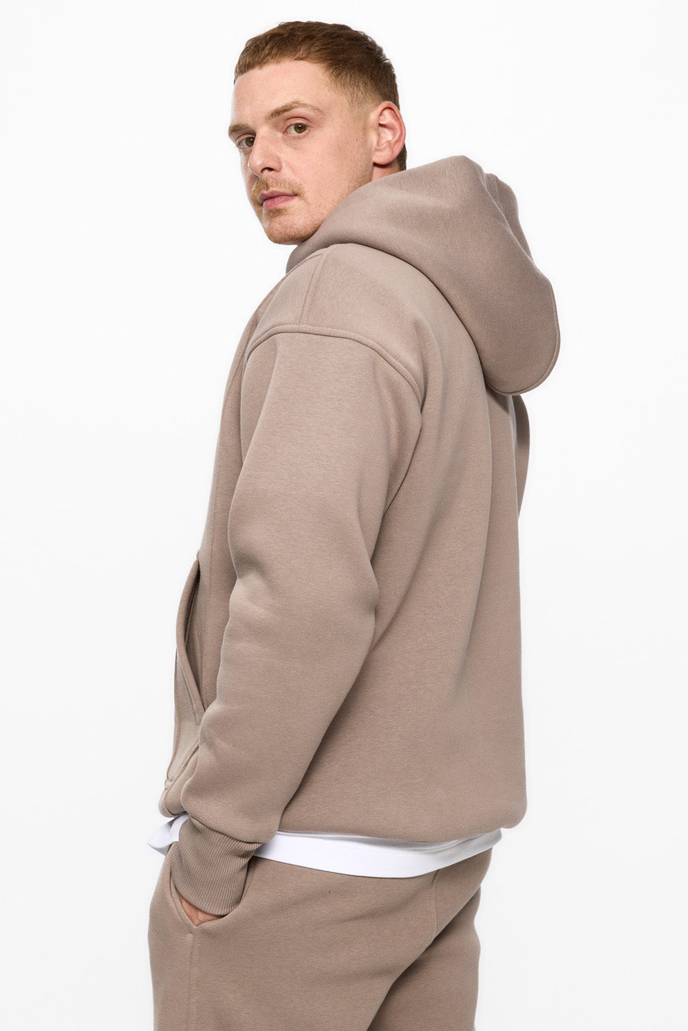 247 brown fleece Hoodie with decorative stitching