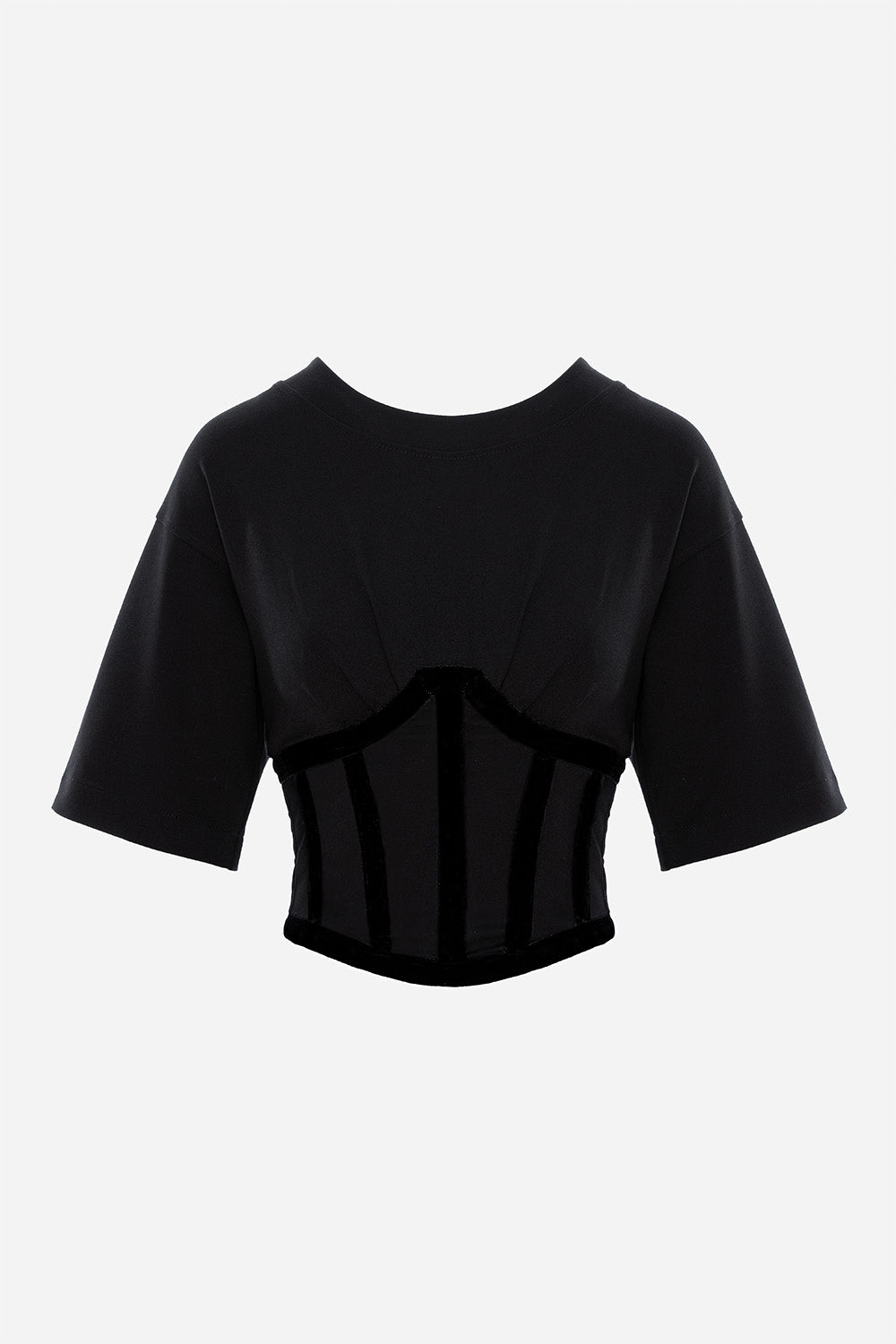 Top off-white cu corset si benzi de catifea Marsilia
