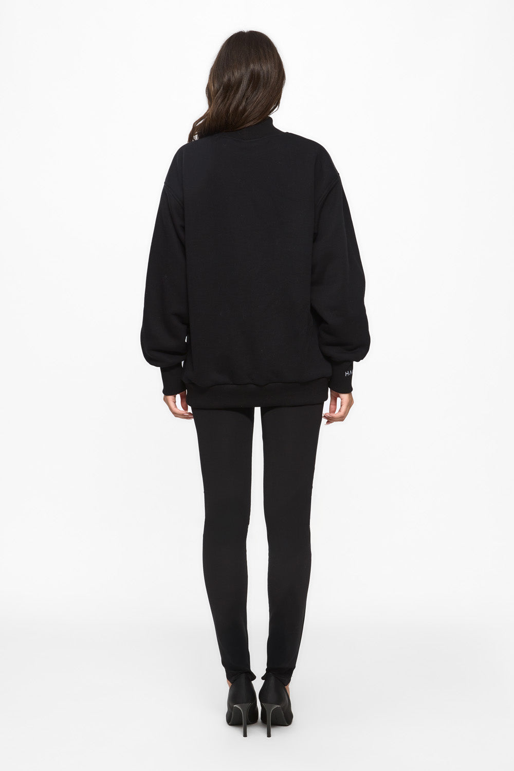 Pulover negru Oversized flausat cu fundite Luna