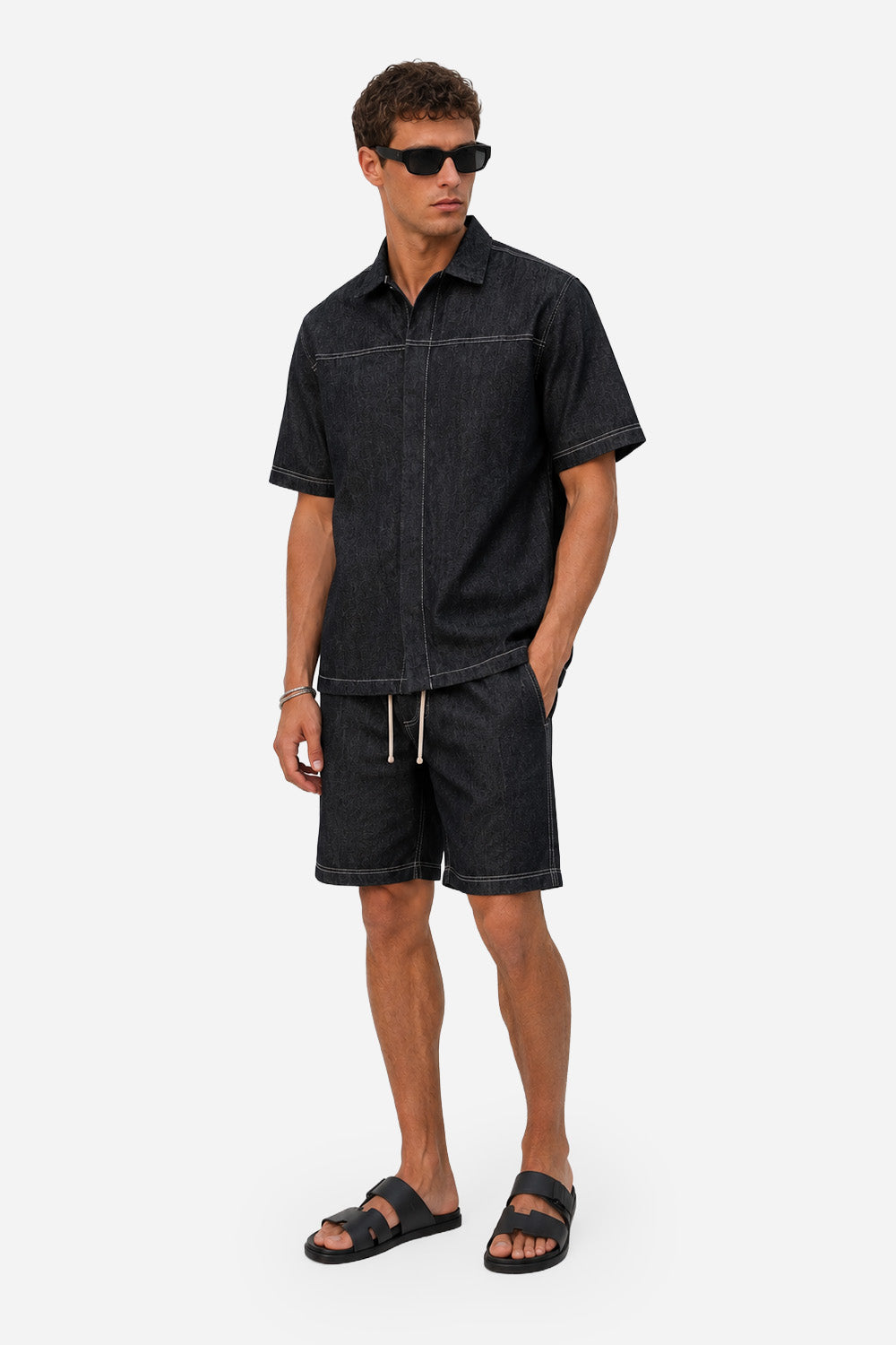 Six Black denim short pants
