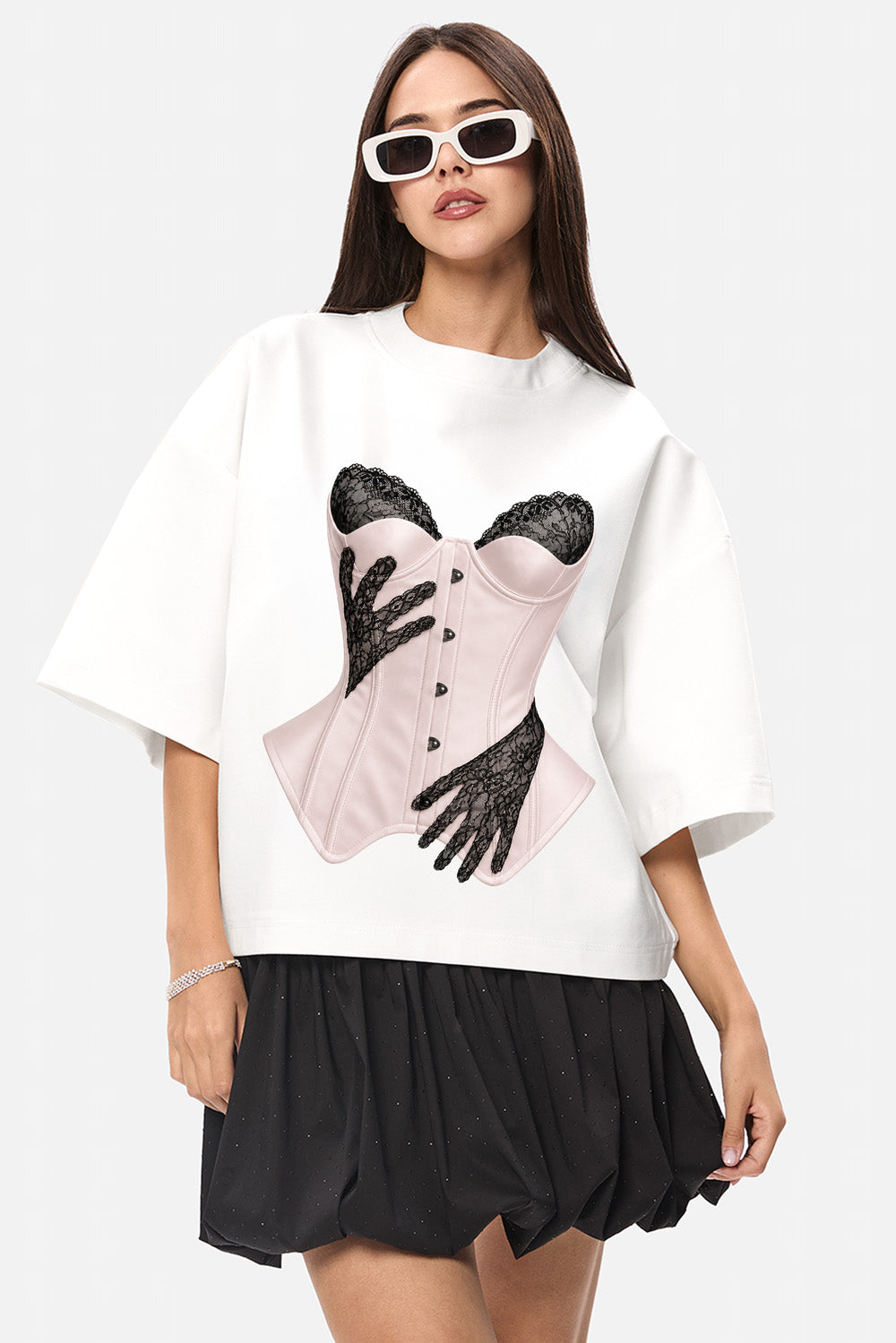 Tricou off-white cu imprimeu ivory hands