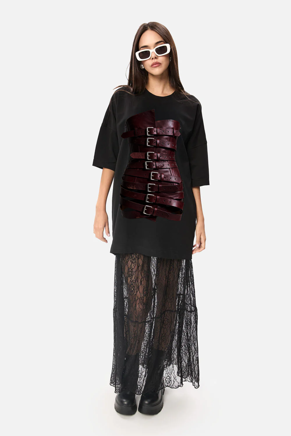 Rochie neagra cu imprimeu Belt v2