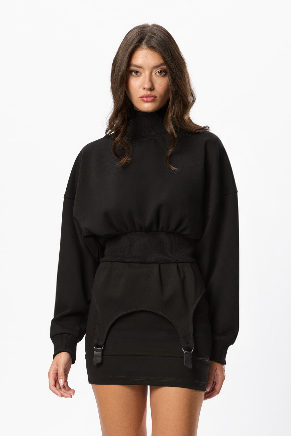 Rochie mini neagra cu portjartiere Goddess