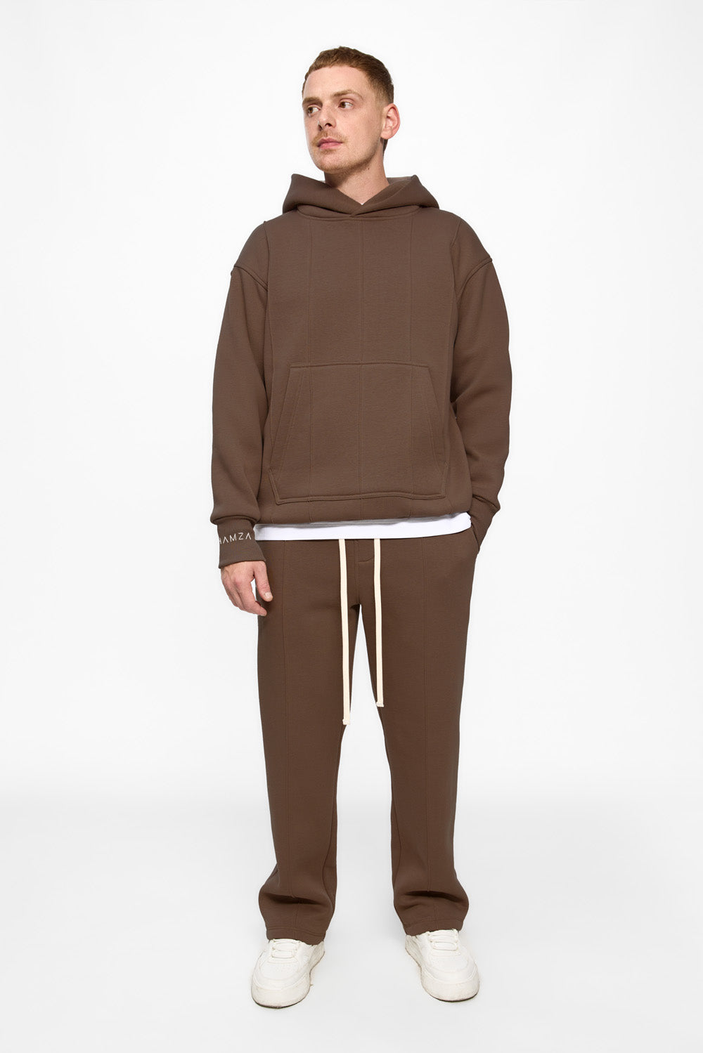 247 brown fleece Hoodie with decorative stitching