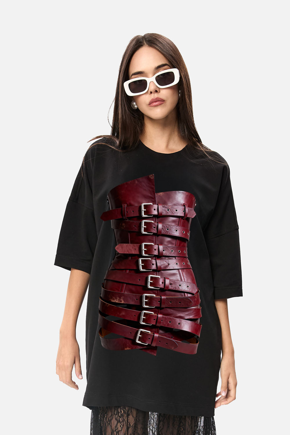 Rochie neagra cu imprimeu Belt v2