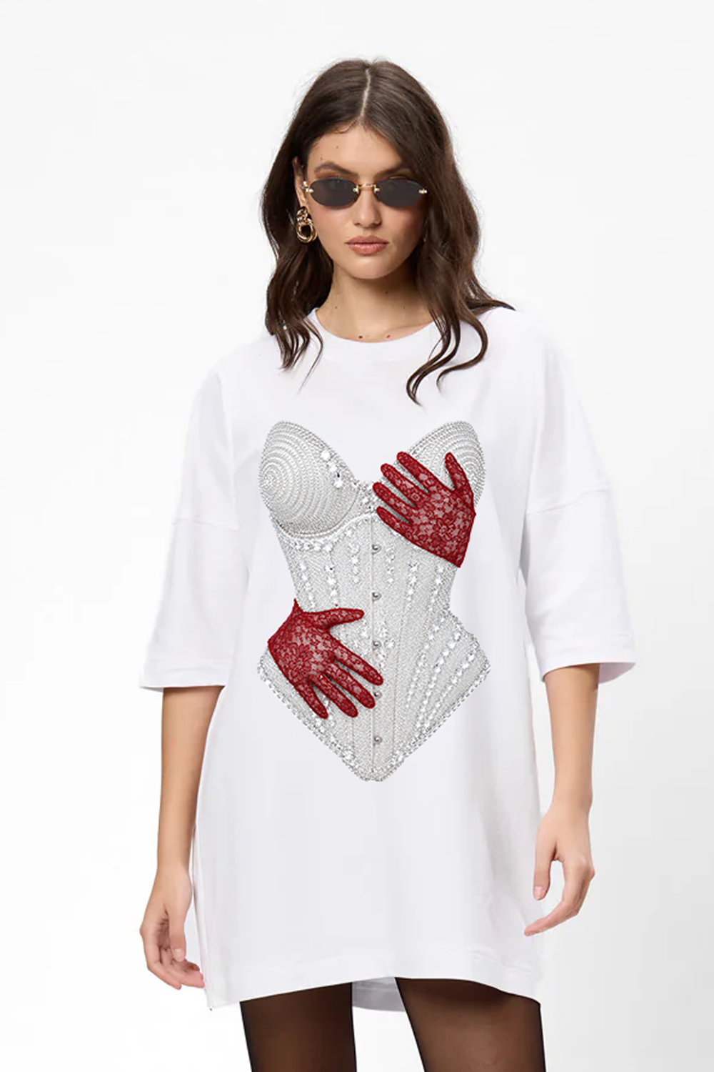 Rochie alba cu imprimeu Red Hands
