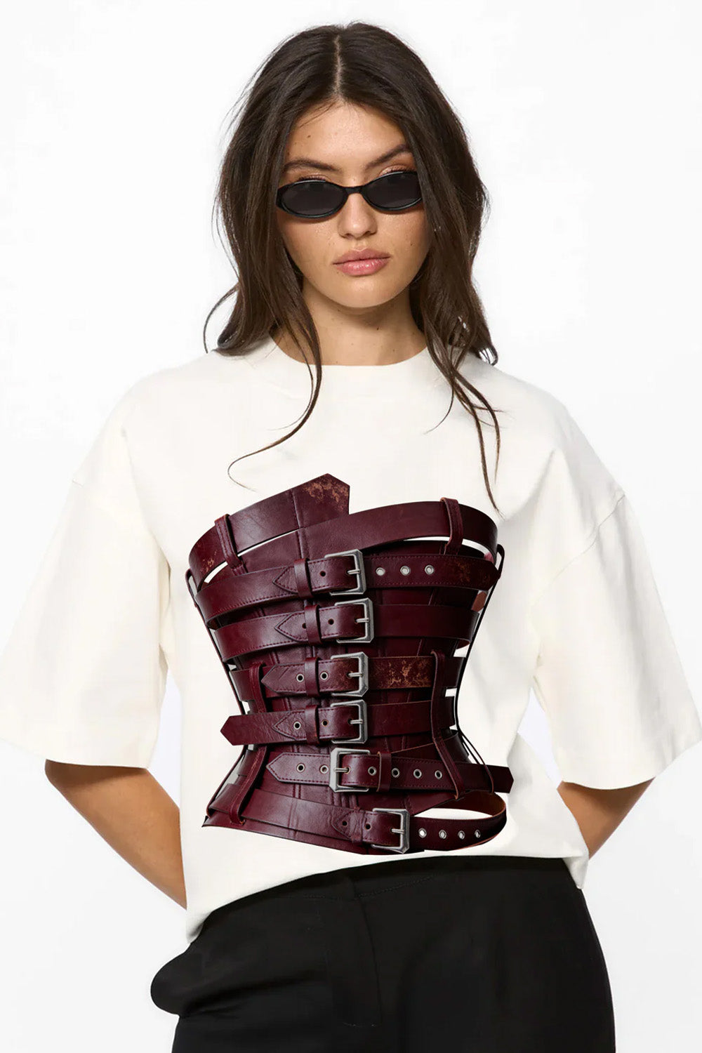 Burgundy printed off-white T-Shirt