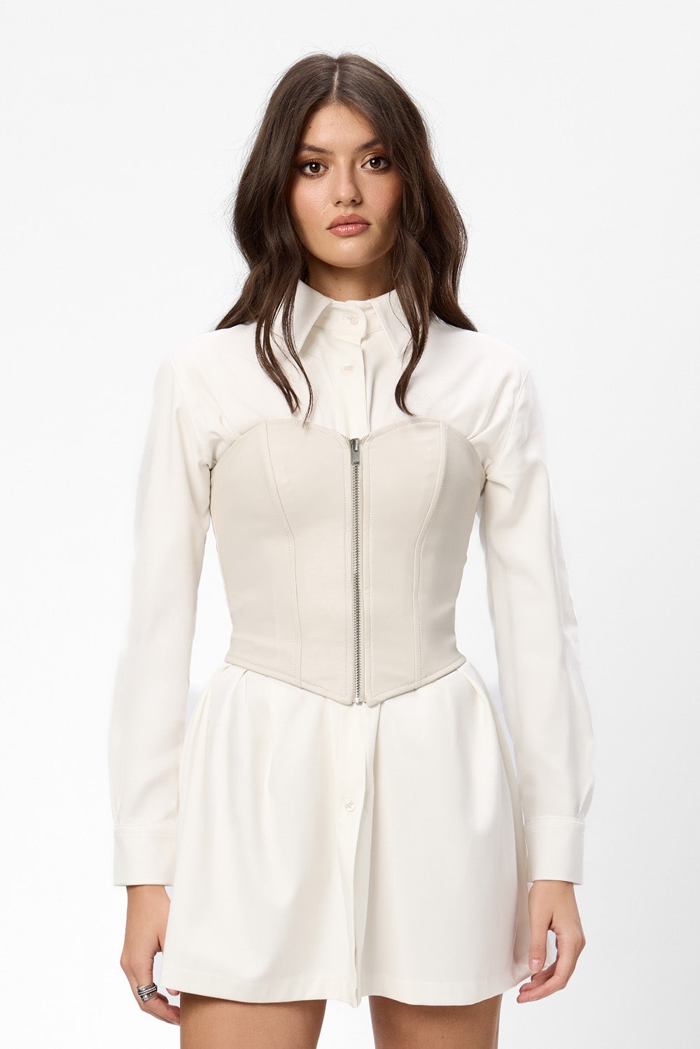 Rochie off-white cu corset de piele Maris